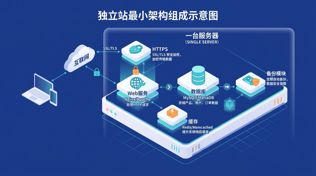 独立站最小可用架构组成示意