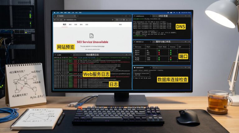 网站打不开时从DNS端口Web服务日志和数据库逐步排查