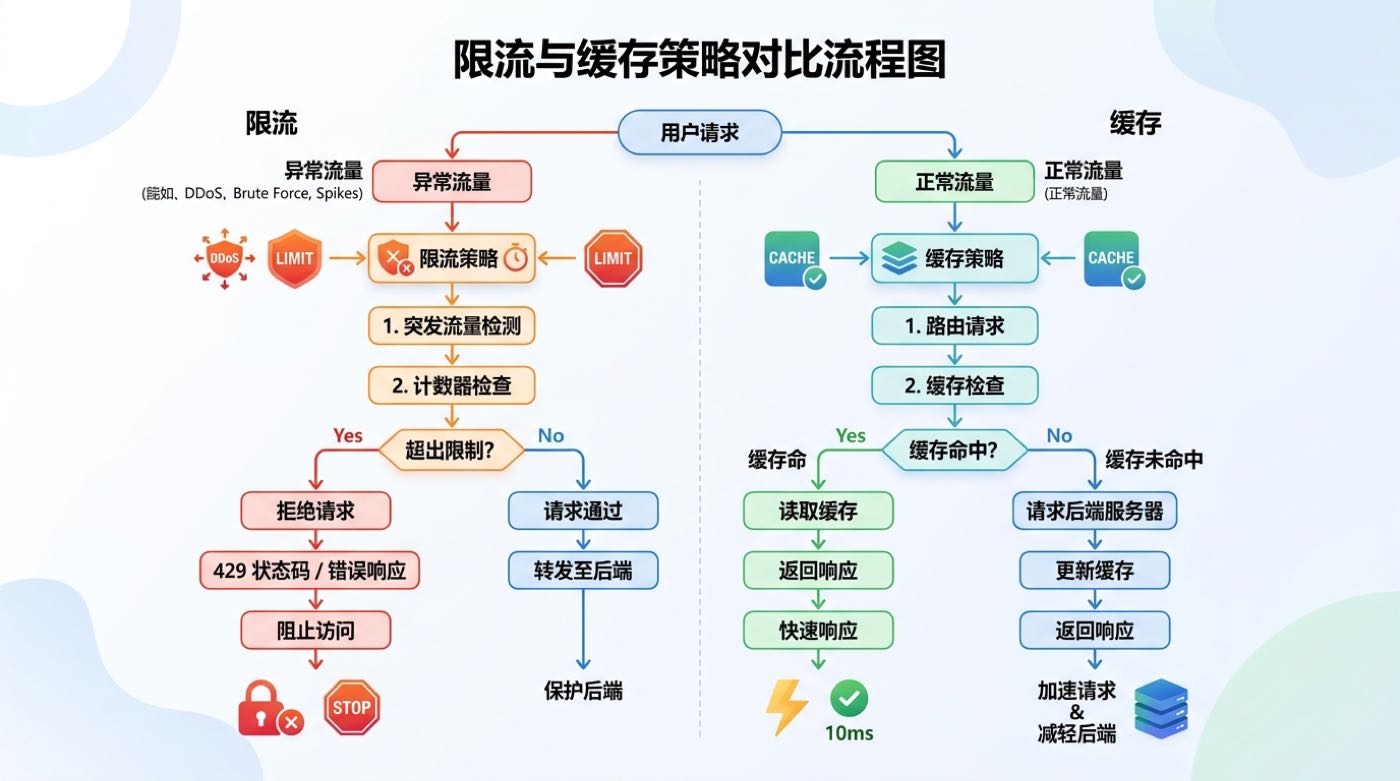 限流与缓存策略对比